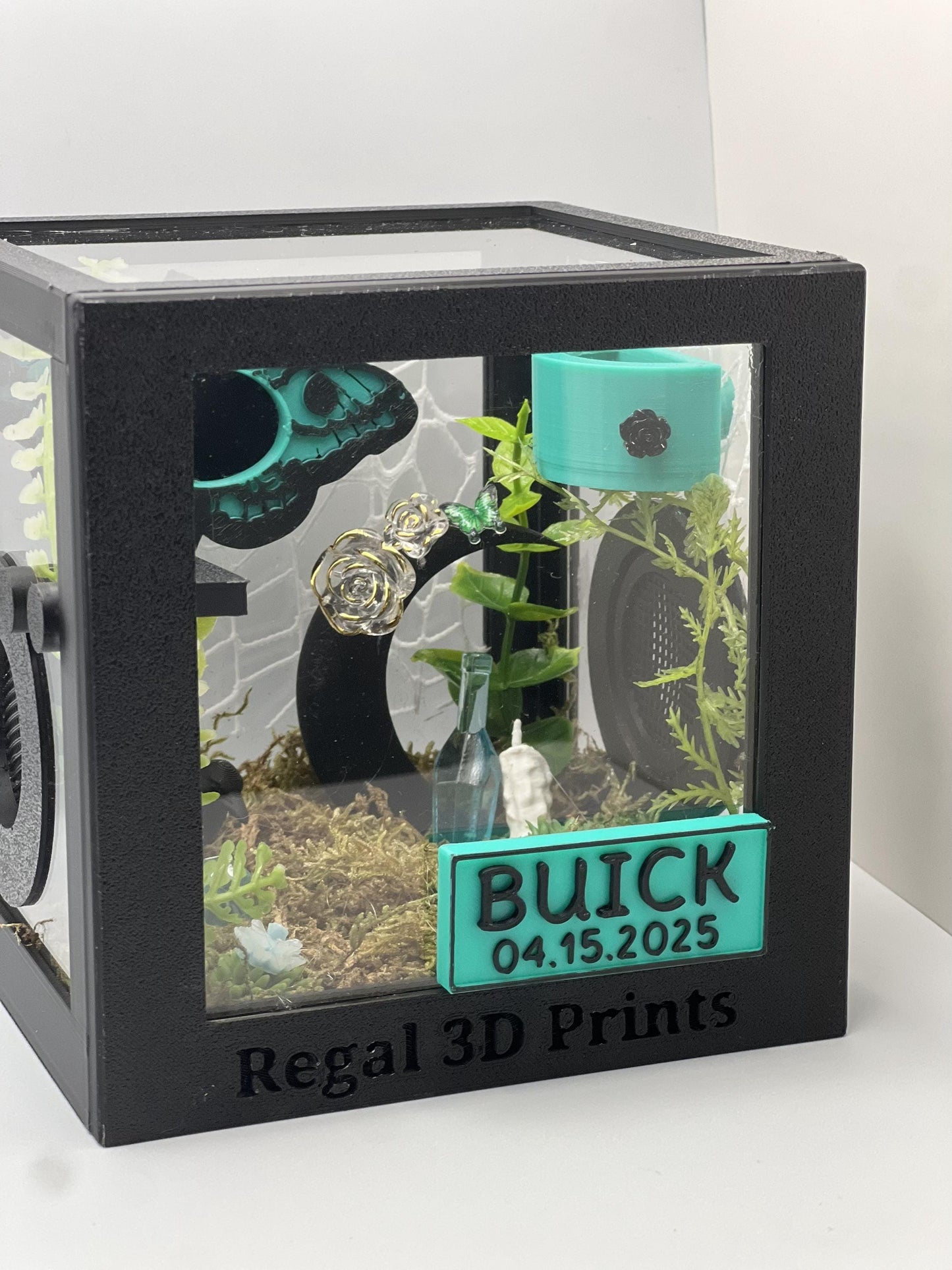 Teal Death Moth Jumping Spider Enclosure – Fully Decorated Gothic Habitat