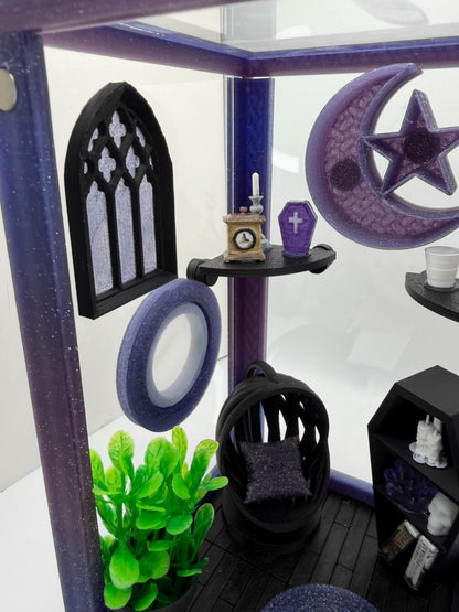 Gothic Moon & Star Celestial Decorated Jumping Spider Enclosure | Habitat